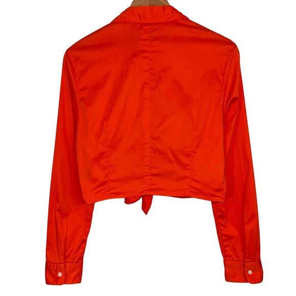 Vintage 90s Ralph Lauren Polo Jeans Co Orange Button Up Tie Waist Y2K Crop Top M - Picture 7 of 10